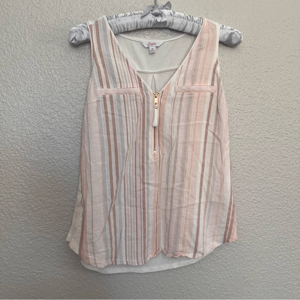 Candie's Women's Striped Tank Top - Pink and White size XS